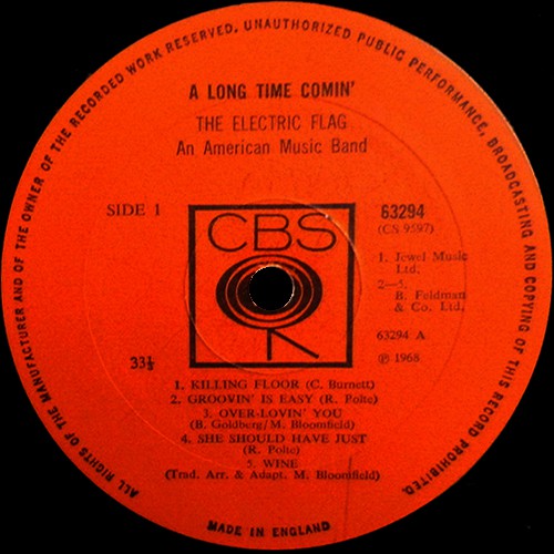 Виниловая пластинка Electric Flag, The A Long Time Comin', UK, страна