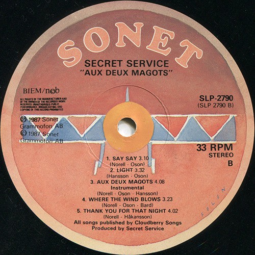 Виниловая пластинка Secret Service - Aux Deux Magots, SWE, страна ...